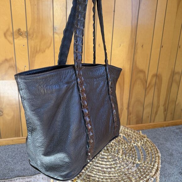 Moo Moo Designs | Crocodile & Leather Handbag Mocha Brown Pebbled Soft - Picture 3 of 16